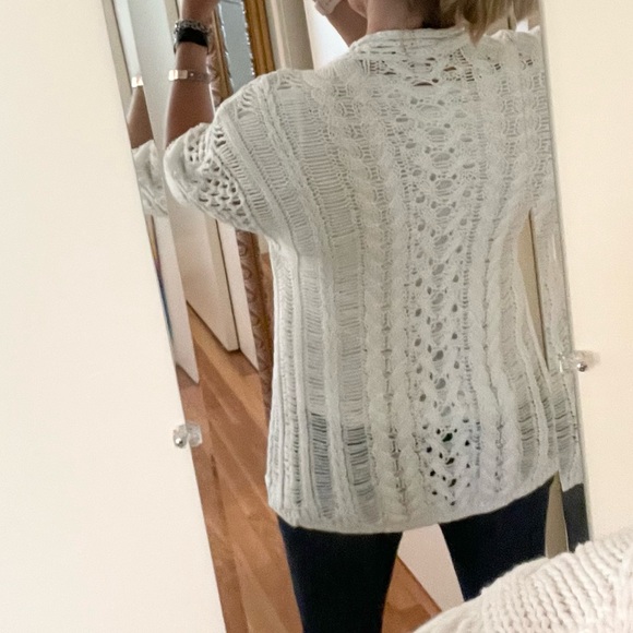 Moth x Anthropologie White Crochet Open Weave Dolman Cardigan Sweater - Picture 9 of 13